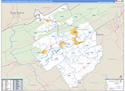 Blacksburg-Christiansburg-Radford Metro Area Wall Map Basic Style